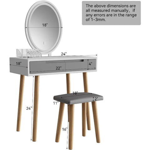 Makeup Vanity Desk with Lights,Small Vanity with Adjustable Brightness Mirror for Samll Spaces,Vanity Desk with Drawers