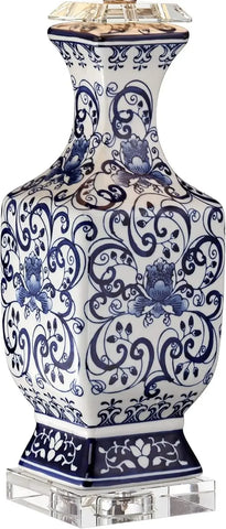 Barnes and Ivy Iris Asian Chinese Jar Style Table Lamps 28" Tall Set of 2 Blue Porcelain Crystal Geneva White Fabric Drum Shade