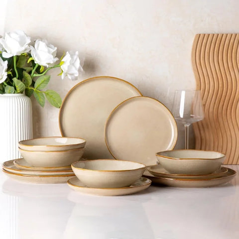 Ceramic Dinnerware Sets,Handmade Reactive Glaze Plates and Bowls Set,Highly Chip and Crack Resistant