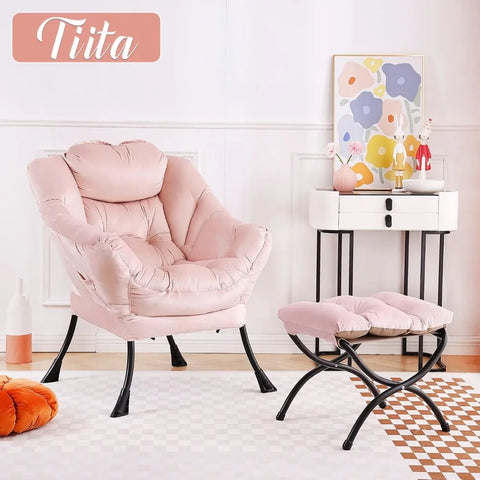 Tiita Lazy Chair with Ottoman, Modern Large Accent Lounge Chair, Leisure Sofa Armchair with Ottoman, Reading Chair