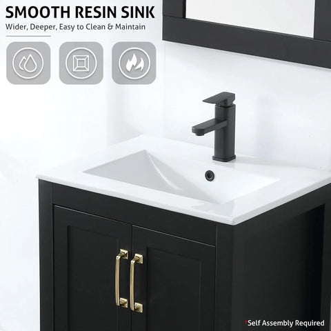 30" Bathroom Vanities Cabinet with Sink Combo Set, Undermount Ceramic Sink w/Thickened Wood, Matte Black Faucet