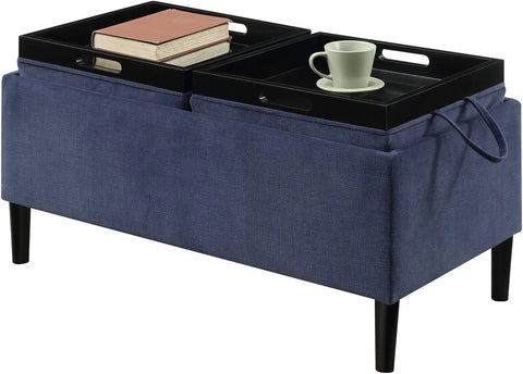 Concepts Designs4Comfort Magnolia Storage Ottoman with Reversible Trays, Dark Blue Corduroy