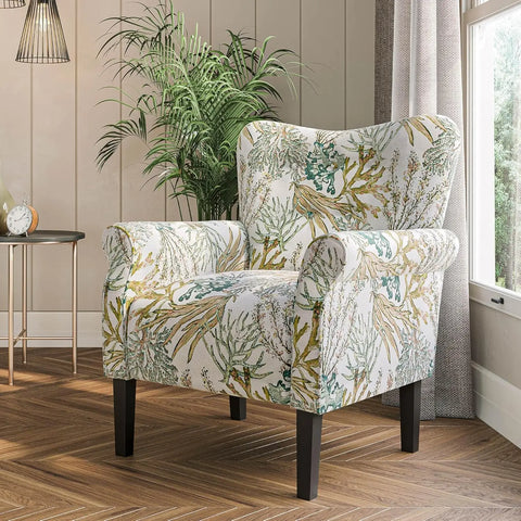 BELLEZE Modern Accent Chair for Living Room, High Back Floral Armchair with Wooden Legs, Upholstered Wingback Side Chair Padded