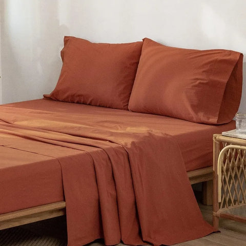 Bedding Sheet Set 100% Washed Cotton Linen Like Textured Breathable Durable Soft Comfy