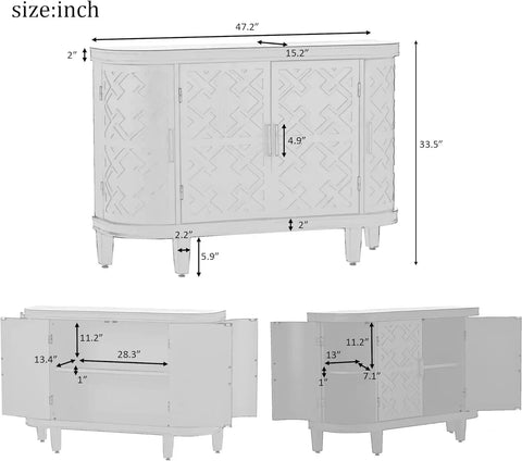 47" Accent Storage Cabinet, Retro Wooden Cabinet with Antique Pattern Doors and Large Storage Space, Sideboards