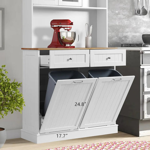 Kitchen Pantry Storage Cabinet, Microwave Cabinet with Tilt Out Trash Cabinet, Freestanding Kitchen Hutch,Tall Pantry Cabinet