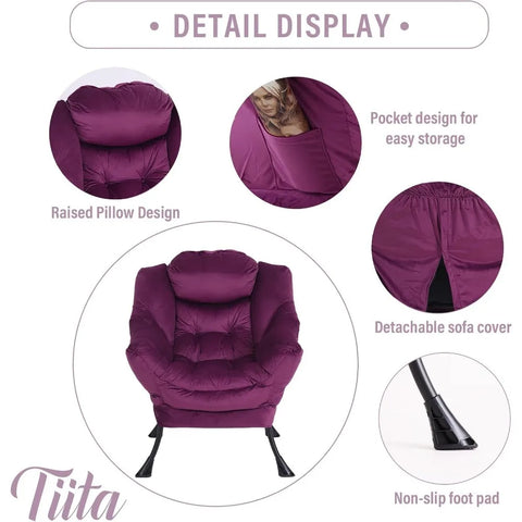 Tiita Lazy Chair with Ottoman, Modern Large Accent Lounge Chair, Leisure Sofa Armchair with Ottoman, Reading Chair