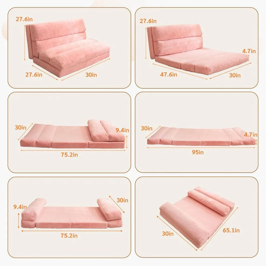 Bean Bag Bed Folding Sofa Bed, Extra Wider Fold Full Floor Mattress for Adults with Washable Soft Faux Fur Cover