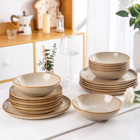 Ceramic Dinnerware Sets,Handmade Reactive Glaze Plates and Bowls Set,Highly Chip and Crack Resistant