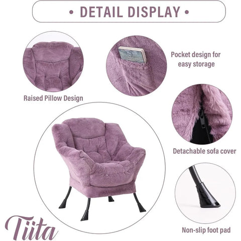 Tiita Lazy Chair with Ottoman, Modern Large Accent Lounge Chair, Leisure Sofa Armchair with Ottoman, Reading Chair