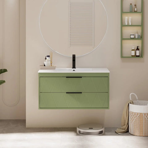 30" Bathroom Vanities Cabinet with Sink Combo, W/Decor Line, Soft-Close System, 2 Extra Big Drawers, Matte Black Faucet