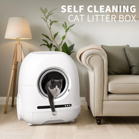 Self-cleaning cat litter box, 68L+9L, suitable for a variety of cat litter, APP control, real-time video, photo and video, safe