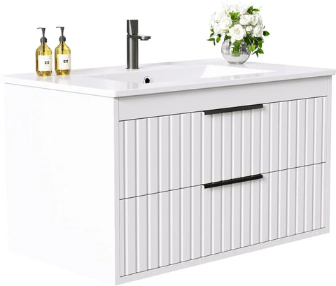 Bathroom Vanity with Sink, Floating Vanity Bathroom Sink Cabinet Wall Mount, Soft-Close Function 2 Large Drawers