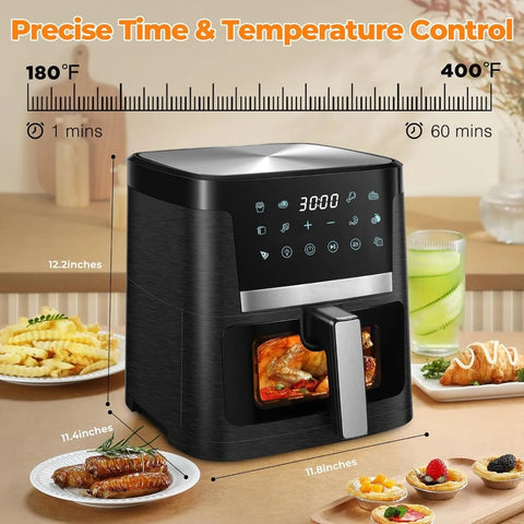 Air Fryer 7.5 QT  with 12 Presets, Visible Cooking Window, LCD Touch Screen, 1700W Oilless Oven Air Fryers Large Capacity