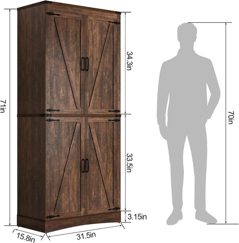 71" Tall Kitchen Pantry,Farmhouse Storage Cabinet with Adjustable Shelves,Load-Bearing Steel Pipe,Farmhouse Pantry Cabinet