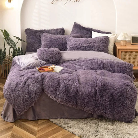 5 PCS Shaggy Duvet Cover Bedding Set - Fluffy Comforter Cover Long Faux Fur Luxury Ultra Soft Cozy