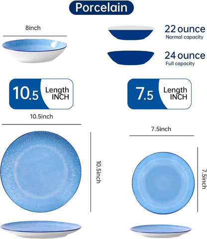 12 Piece Round Kitchen Dinnerware Set,Service for 4, Chip Resistant Porcelain