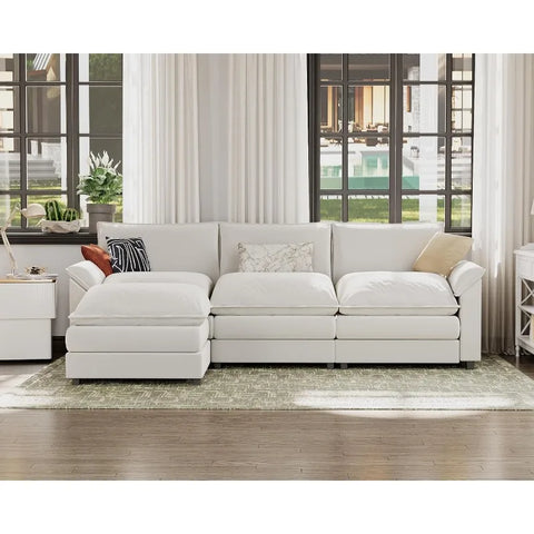 119” Modular Oversized Sectional Sofa Couch,Wide Arm L-Shaped Couch, Deep Seat and Reversible Ottoman,Chenille Fabric