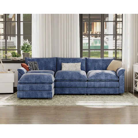 119” Modular Oversized Sectional Sofa Couch,Wide Arm L-Shaped Couch, Deep Seat and Reversible Ottoman,Chenille Fabric