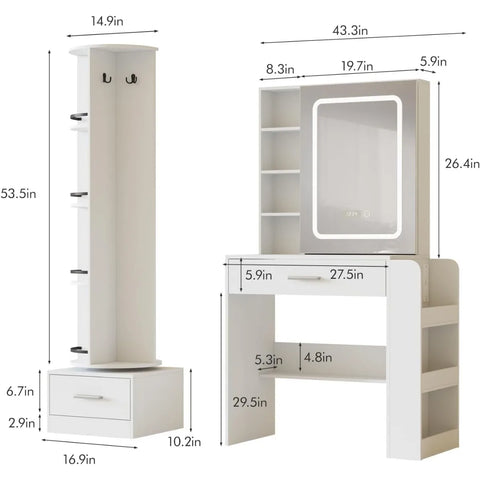 Natural Makeup Vanity Desk with Full Length Mirror and LED Lights Mirror Bedroom Dressing Vanity Table with 3 Lighting Modes