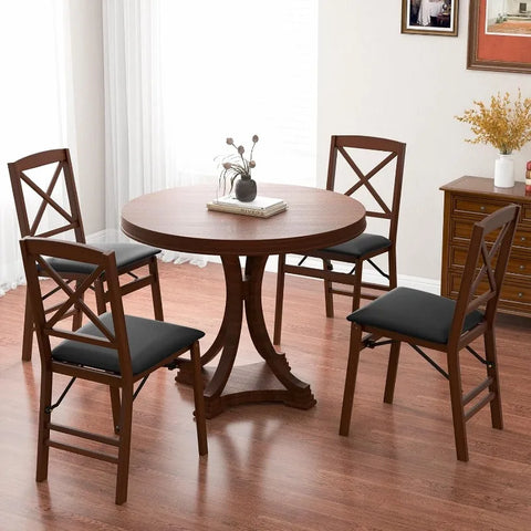 Folding Dining Chairs, Foldable Chairs with PVC Padded Seat & High Backrest, Wooden Side Chairs,   Dining Chairs