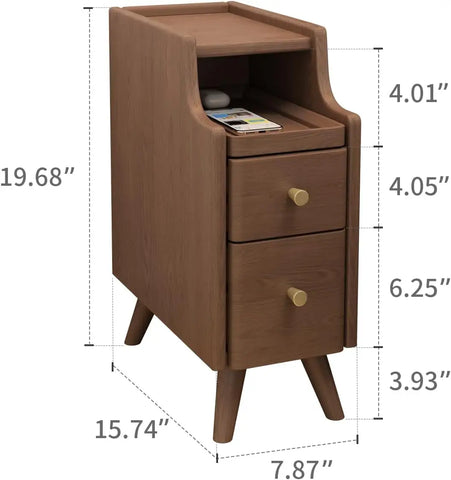 Small Nightstand,Solid Wood Nightstand with Drawers, Walnut Bedside Table for Bedroom