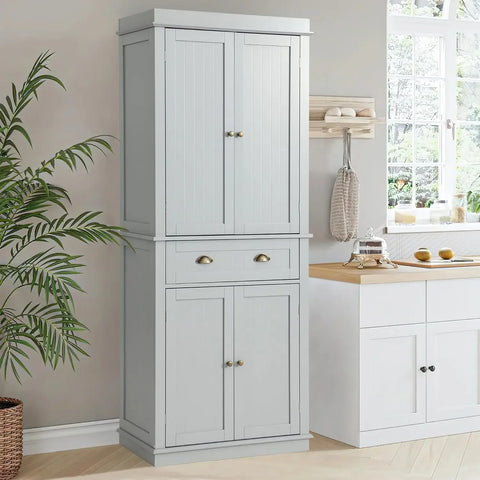 72" Kitchen Pantry Storage Cabinet, Freestanding Cupboard with 2 Cabinets, Drawer and Adjustable Shelves, Tall Storage Cabinet