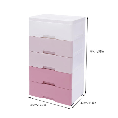 Storage Cabinet Stain-Resistant Plastic Drawers Dresser 45 × 30 × 84CM Gradient Pink for Storing Clothes and Toys