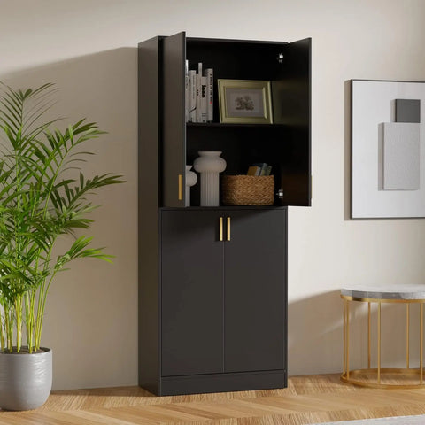 71" Tall Kitchen Pantry Storage Cabinet, Freestanding Cupboard Cabinet with Doors and Adjustable Shelves for Kitchen, Black