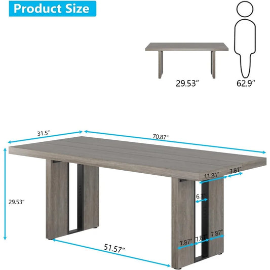 71" Large Dining Table, Rustic Farmhouse Dinner Table for 6 to 8 People, Rectangular Thick Kitchen Table