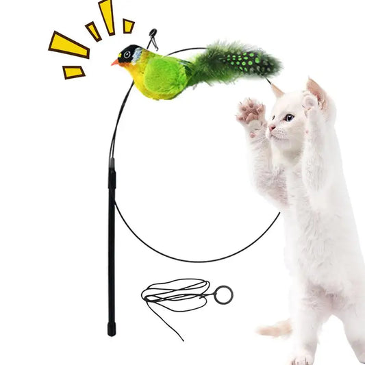 Chirping Bird Cat Toy Chirping Teasing Toys in Bird Shape Interactive Cat Wand Replacement with Elastic Rope for Pet Cats