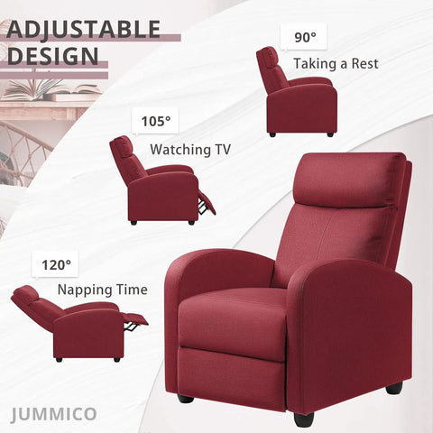 Recliner Chair Adjustable Home Theater Single Fabric Recliner Sofa Furniture with Thick Seat Cushion and Backrest Modern