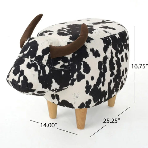 Velvet Cow-Shaped Ottoman, Cute Wood Foot Stool Shoes Changing Seat with Cushioned for Adult  Playroom, Porch Furniture, Stool