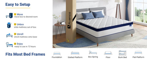 Avenco King Size Mattress, 12 Inch King Mattresses in a Box, Hybrid Spring Mattresses with Comfort Foam and Pocket Coils