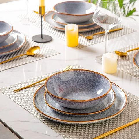 Ceramic Dinnerware Sets,Handmade Reactive Glaze Plates and Bowls Set,Highly Chip and Crack Resistant