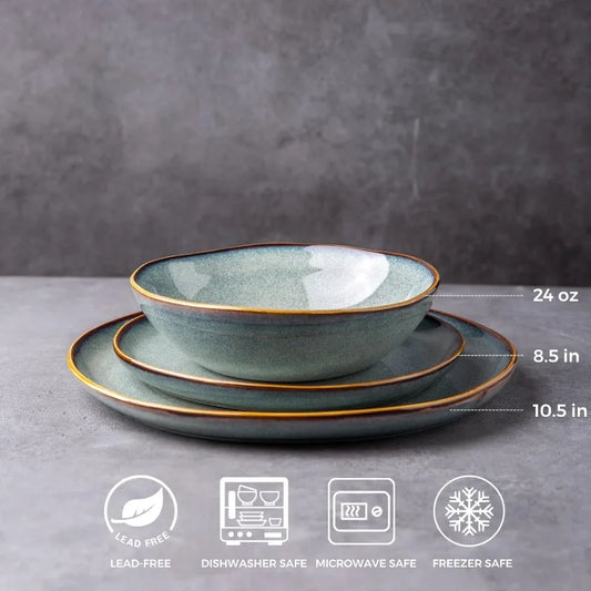 Ceramic Dinnerware Sets,Handmade Reactive Glaze Plates and Bowls Set,Highly Chip and Crack Resistant