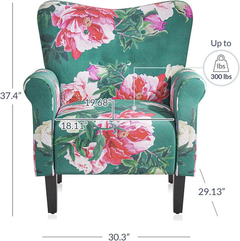 BELLEZE Modern Accent Chair for Living Room, High Back Floral Armchair with Wooden Legs, Upholstered Wingback Side Chair Padded