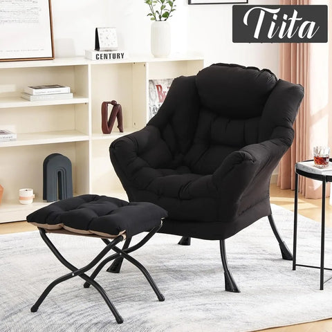 Tiita Lazy Chair with Ottoman, Modern Large Accent Lounge Chair, Leisure Sofa Armchair with Ottoman, Reading Chair