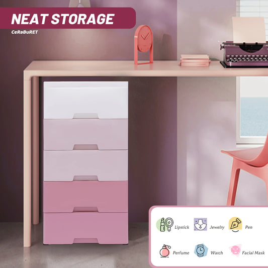 Storage Cabinet Stain-Resistant Plastic Drawers Dresser 45 × 30 × 84CM Gradient Pink for Storing Clothes and Toys