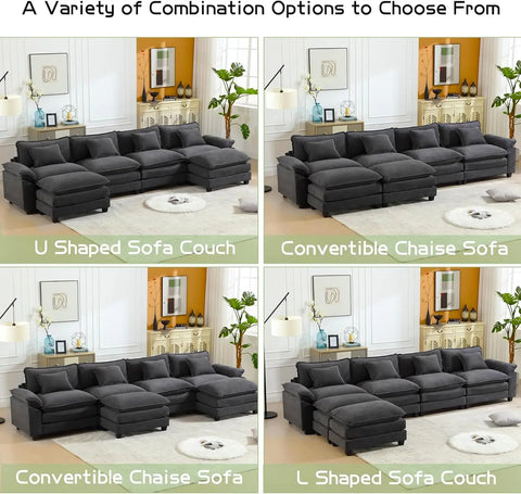 U Shaped Couch Sectional Sofa Couch for Living Room with Pillows,Sleeper Deep Couches with Ottomans