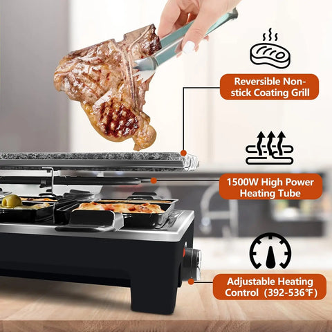 Table Grill, CUSIMAX Indoor Grill Electric Grill, Portable Korean BBQ Grill with 2 in 1 Reversible Non-stick Plate & Na