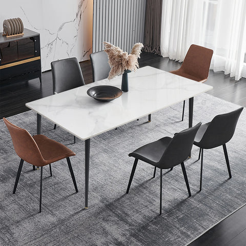 Kitchen Table Rectangle Dining Table Modern Dining Room Table with White Sintered Stone Top and Metal Legs