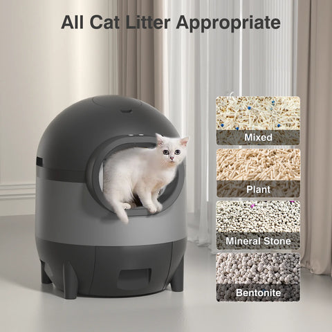 Smart Self Cleaning Cat Litter Box, Automatic Extra Large Litter Box for Multiple Cats, Odor-Removal/Health Monitoring,