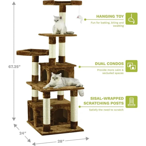 67" Cat Tree Condo Furniture Tower Kitten Scratcher, with Large Hideout Play House and Fun Perches for Indoor Cats