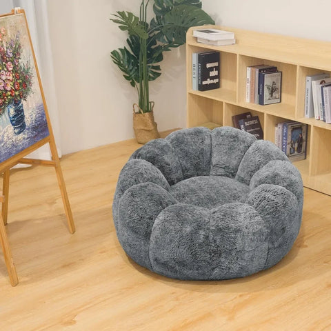 Bean Bag Chairs for Adults with Filler, 36" Memory Foam Bean Bag Sofa Chair with Flower Armrest Design Faux Fur Comfy Reading