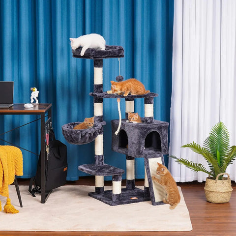 Cat Tree, Cat Tower for Indoor Cats with Scratching Board, Multi-Level Cat Furniture Condo with Feeding Bowl