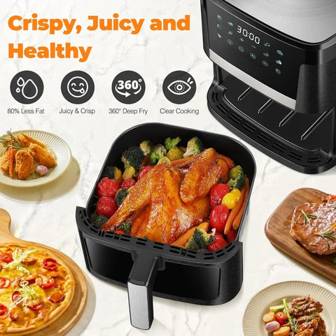 Air Fryer 7.5 QT  with 12 Presets, Visible Cooking Window, LCD Touch Screen, 1700W Oilless Oven Air Fryers Large Capacity