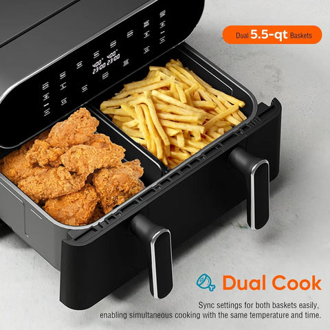 Large Air Fryer - 8 in 1 XL Airfryer with Basket Divider, For Air Fry, Roast, Broil, Bake, Reheat, Dehydrate, Keep Warm, a