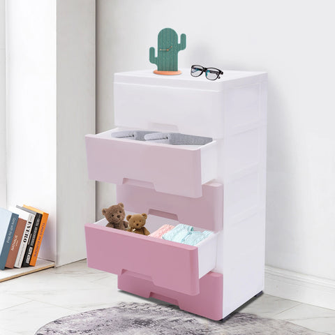 Storage Cabinet Stain-Resistant Plastic Drawers Dresser 45 × 30 × 84CM Gradient Pink for Storing Clothes and Toys