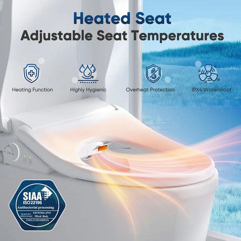 Bidet Toilet Seat Elongated Smart Heated Toilet Seat with Warm Water&Dryer,Feminine&Child Wash,Self-Clean Stainless Steel Nozzle